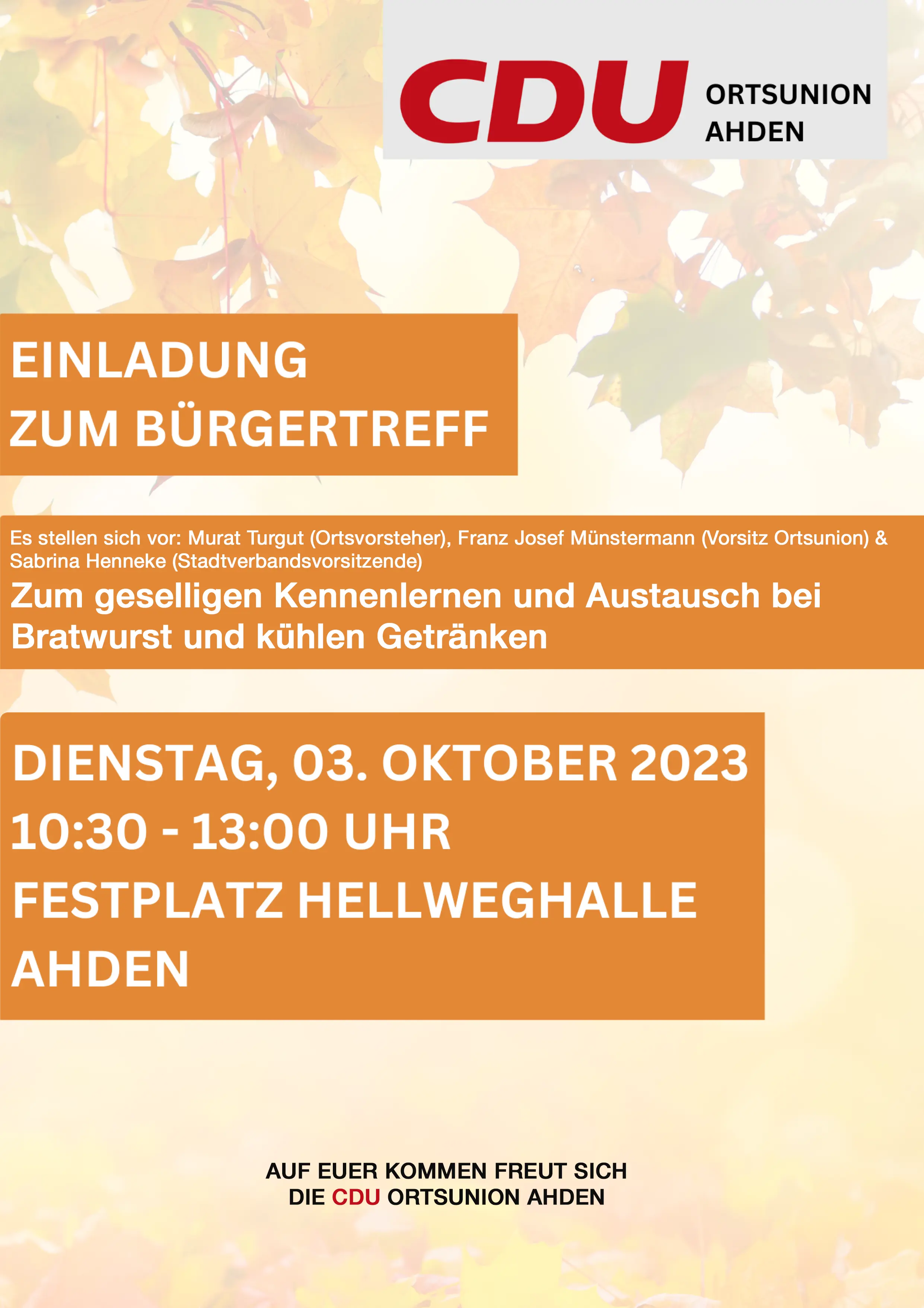 Veranstaltungsplakat - CDU Ortsunion Ahden - Treffen 2023